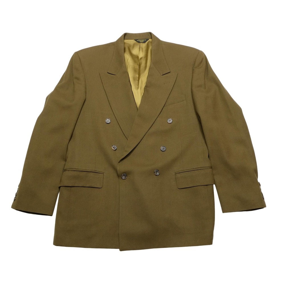 Cellini Uomo Blazer Mens 42R Olive Wool Double Breasted Sport Coat Peak Lapel